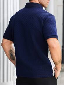 Manfinity Homme Plus Size Men's Casual Summer Contrast Texture Button Polo Shirt, Half-Open Collar Short Sleeve - Multicolor - View 2