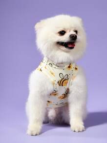 PETSIN 2 pezzi Pettorina unisex per animali domestici cane e gatto, a righe gialle con stampa simpatica cartone animato ape, comoda e traspirante