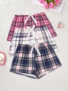SHEIN 3pcs/Set Plus Size Plaid Printed Casual Sleep Shorts