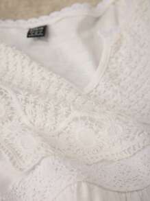 SHEIN Maternity V-Neck Ruffled Short Sleeve T-Shirt With Contrast Lace Summer Clothes - White - View 6