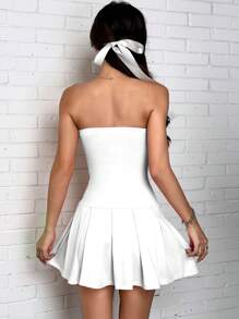 SHEIN EZwear Summer Casual White Women Pleated Hem Tube Dress White Dresses For Women - White - View 2