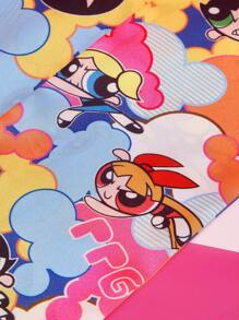 THE POWERPUFF GIRLS X SHEIN Cartoon Blossom, Bubbles, Buttercup Pattern Personalized Long Scarf - Yellow - View 1
