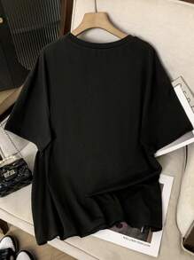 SHEIN Lacomfia maglietta casual da donna con stampa grafica, a maniche corte e scollo rotondo, taglia grande, adatta per l'estate