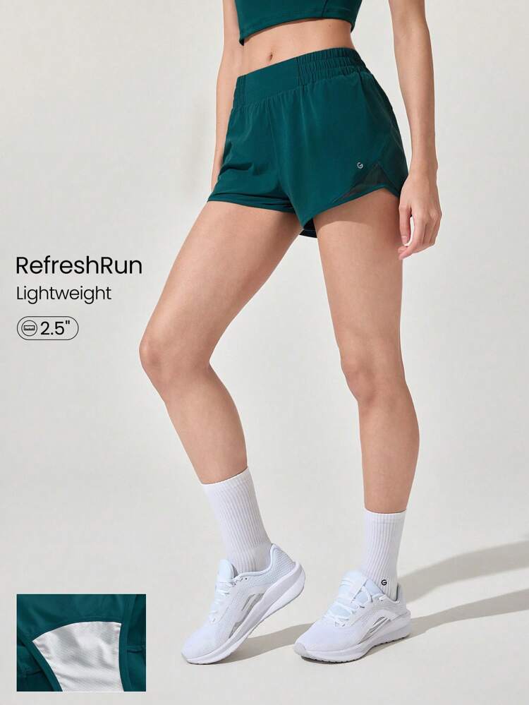 2.5インチ RefreshRun ショーツ VitalSwift 超軽量 吸汗速乾 ミッドライズウエスト 調整可能な紐付きウエスト リフレクター付き ランニングショーツ 内蔵型抗菌下着 バックジップポケット ハイインパクト ワークアウト ランニング トレーニング 春夏