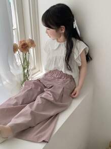 DAZY 2件套少女娃娃脸短袖上衣+阔腿裤套装，夏季 - 白色 - 查看 7