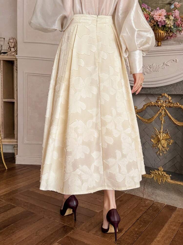 Women's Ruched Floral Mid-Length Skirt, Fashionable For Summer