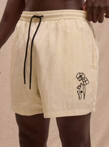 Musero Floral Embroidered Swim Shorts Spring, Summer, Holiday, Beachwear - Beige - View 5