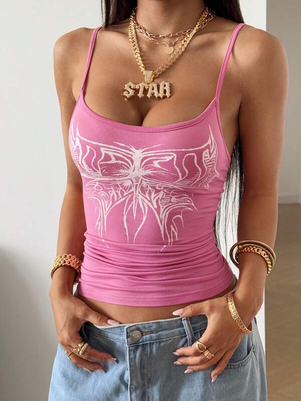 StreetHx Women Y2K Streetwear Butterfly Print Camisole Top