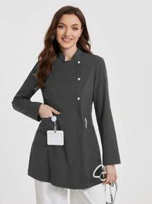TaskEZ Simple Stand Collar Front Button Pocket /Nursing Scrub Uniform Jacket