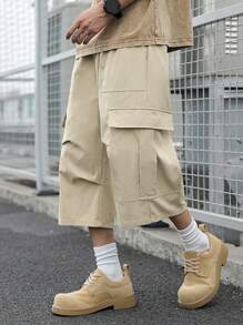 SHEIN Teen Boys Khaki Casual Cargo Bermuda Shorts, Comfortable & Practical, Versatile For Daily Wear, School, Travel, Sports, Outdoor - Khaki - View 6