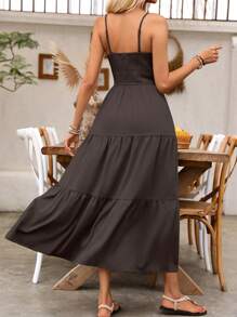 Breezaya 女士节日褶皱吊带长裙度假海滩装 - 巧克力棕 - 查看 2