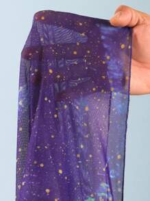 2pcs/Set Women New Style One-Piece Metallic Shiny V-Neck Sleeveless Swimsuit & Printed Mesh Long Skirt Beach Cover Up, Summer Casual Swimwear Set - Multicolor - View 7