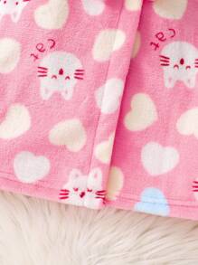 Young Girl Cute Knitted Flannel Multi-Color Heart Cat Ear Hooded Long Sleeve Open Front Belted Robe, Soft & Comfortable For Home Wear - Baby Pink - View 6