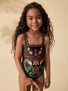 SHEIN Young Girl Cute Floral Print Sleeveless One-Piece Swimsuit For Summer - Multicolor - View 4