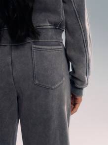 SHEIN PETITE CURVE 加大码纯色休闲运动裤，适合夏季毕业季、返校季、女性教师装、90 年代 - 深灰色 - 查看 6