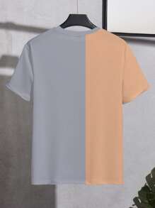 Manfinity Homme Men's Casual Colorblock Text Print Round Neck T-Shirt, Summer Men T Shirt Graphic - Multicolor - View 2