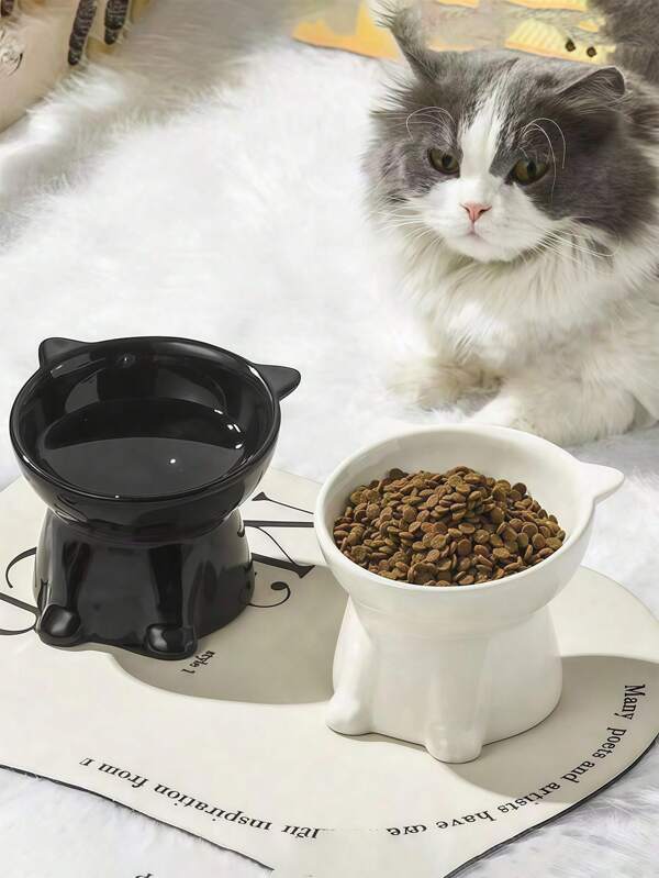 Pet Bowl For Cat & Dog, Plastic Tilted Food Bowl & Water Bowl - Non-Slip Pet Feeding Bowl For Small Medium Pets, Easy To Clean, Durable Pet Bowl