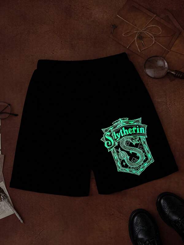 HARRY POTTER X SHEIN Tween Boys Pantaloni scurți casual negri, care strălucesc în întuneric