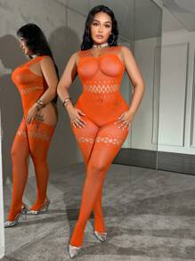 ChaseTheNight Lencería body de rejilla sexy talla grande