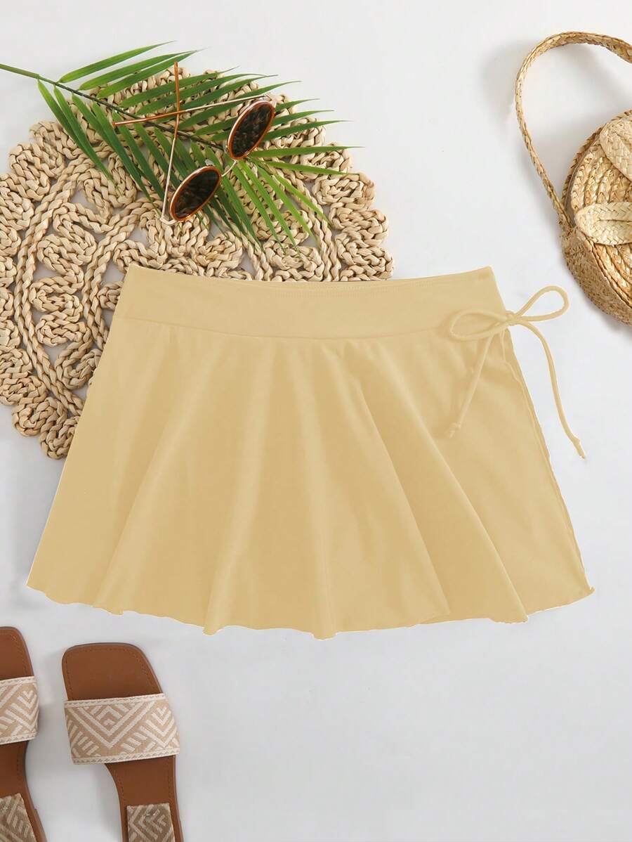 SHEIN Swim Quần bikini thắt nút màu trơn cho nữ, váy vàng, thích hợp đi biển mùa hè - trắng - Xem 1