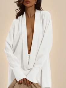 MUSERA Áo sơ mi dài tay dáng rộng, cực kỳ gợi cảm, thanh lịch, cổ chữ V xẻ sâu, kiểu dáng vạt chéo, thích hợp cho dạ hội, kỳ nghỉ, lễ tốt nghiệp, ngày lễ, đi chơi, mùa xuân hè. - trắng - Xem 3