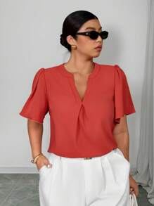 Elenzga Blusa da donna con maniche a volant, di stile romantico casual, adatta per l'uso quotidiano, disponibile in taglie comode