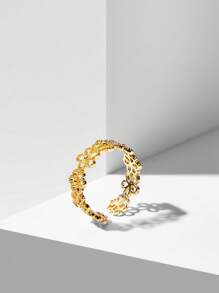 MOTF PREMIUM Anillo abierto con diseño de flor hueca chapado en oro de 18K - Amarillo Oro - Ver 1