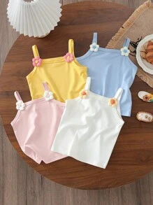 3pcs/Set Baby Girl Cute 3D Floral Strap Top Summer - Multicolor - View 3