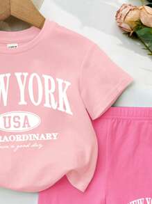 SHEIN Baby Girl Casual Simple Short Sleeve Outfit Set, Suitable For Spring/Summer - Multicolor - View 5