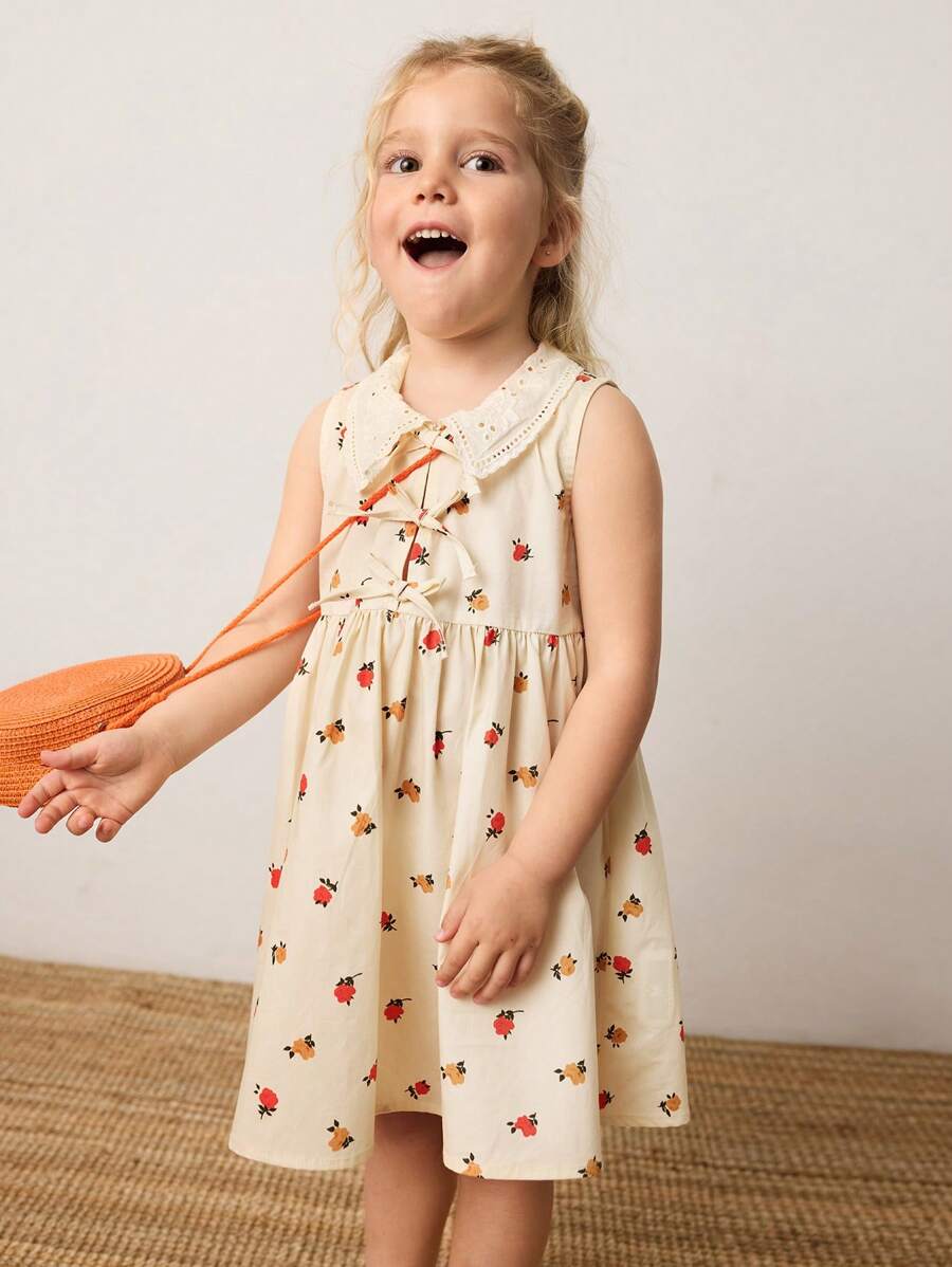 Maija Kids Maija Kids Oversized Casual Floral Pattern Dress For Young Girls - Apricot - View 1