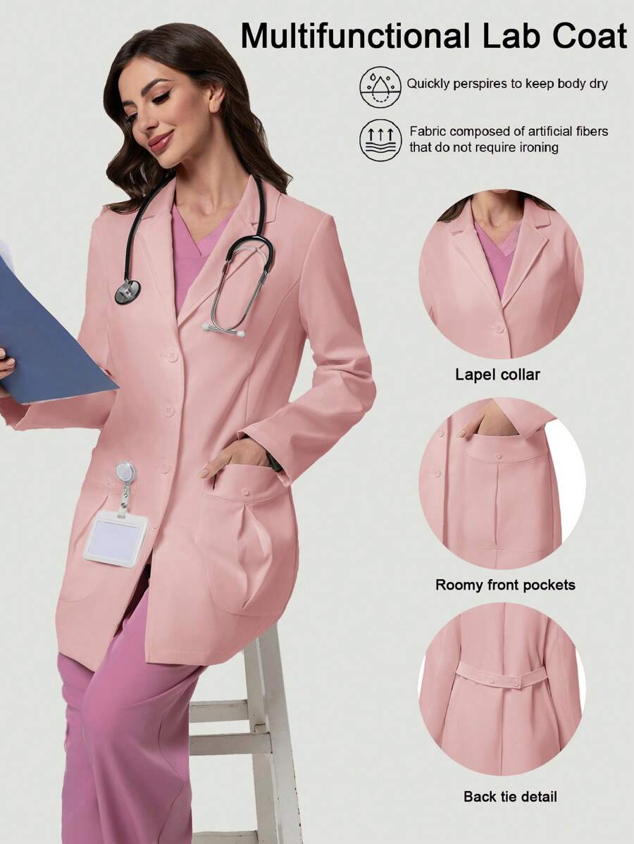 Scrubzie Anti-Wrinkle Women's Lab Coat With 3 Pockets And Lapel Collar