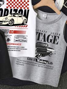 3pcs/Pack Young Boy Racing Car Graphic Casual Sleeveless Tank Tops, Suitable For Summer