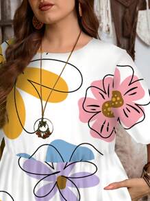 EMERY ROSE Plus Size Dopamine Floral Print Dress,Sun Dresses For Women - White - View 5