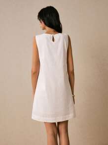 Poéselle Vestido mini de unicolor sin mangas, casual de verano para mujer - Blanco - Ver 6