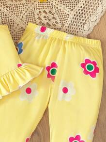 SHEIN Set di 2 pezzi con top a canottiera e pantaloni a zampa di elefante con stampa floreale, outfit casual e carino per ragazza, ideale per la Festa del Bambino e le vacanze estive