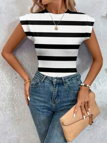 SHEIN LUNE Mono casual de mujer con estampado de rayas de contraste, apto para primavera y verano