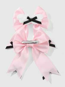 ROMWE Kawaii 2pcs/Set Lovely Pink Plush Bowknot Wings Hair Clips, Delicate And Versatile, Suitable For Daily Wear, Gift For Girls/Ladies