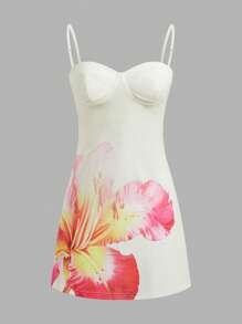 SHEIN Frenchy 女士花卉印花吊带背心迷你连衣裙，夏季度假