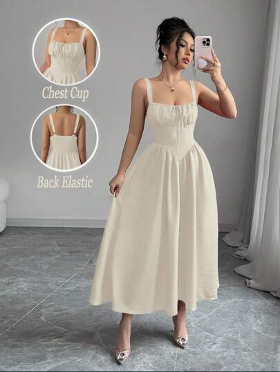 Rafferiza Vestido largo rojo liso, de verano 2025, con detalle de volante y lazo en el frente, espalda con tirantes, cintura asimétrica estilizante y bajo en A, elegante y casual, ideal para el Día de San Valentín y vacaciones