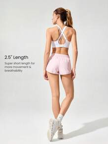 GLOWMODE 2.5" Stay Cool Quick-Dry Lightweight Zipper Pockets Reflective Strips Low Waist Active Running Shorts With Built-In Deodorant Underwear Jogging Training Gym Workout Wear Valentine's Day - Pink - View 2