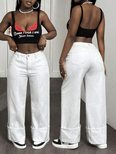 SHEIN Slayr Jeans rectos, versátiles, informales y con bolsillos para mujeres