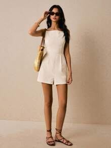 Poéselle 1 件女式纯色褶皱休闲连体裤