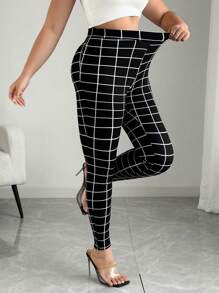 Elenzga Schmale Hose mit Plaid Muster