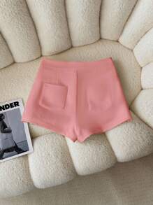 INAWLY Women's Plain Button Decorated Casual/Work Wear Shorts For Summer - Pink - View 2