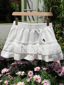 Comfortcana Women's Summer Elastic Waist Ruffle Hem Embroidered Skirt - White - View 1