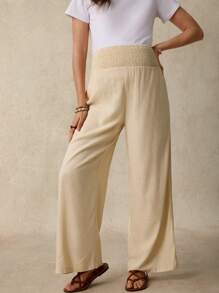 SHEIN Maternity  Trousers Solid Color Maternity Pants, Fashionable For Summer  Maternity Trousers  BOHO - Apricot - View 3