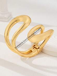 1 Pc Golden Color Chunky Cuff Bangle Bracelet Oversized Chunky Jewelry For Women , European American New Geometric Bangles Bracelets , Gift For Women , Birthday Present Holiday Gift For Her - Gold - View 5