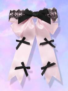 ROMWE Anime 1 Stück koreanischer Stil exquisiter süßer & cooler hochwertige schwarze Spitzenborte rosa Schleifenclip, Haarklammer, Haaraccessoire geeignet für Frauen, Alltag, Geschenk