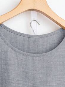 SHEIN LUNE 2件套女士度假休闲纯色盖袖上衣和裤子 - 灰色 - 查看 5