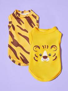 PETSIN 2pcs Pet Cat Dog Universal Tiger Leopard Print Cute Fashion Casual Breathable Dog Vest
